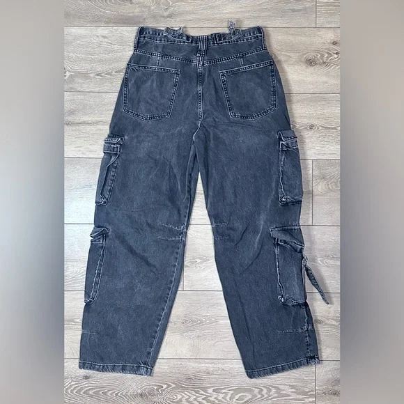 Zara Gray Wash Straight Wide Leg Cargo Pocket Jeans - Picture 14 of 15